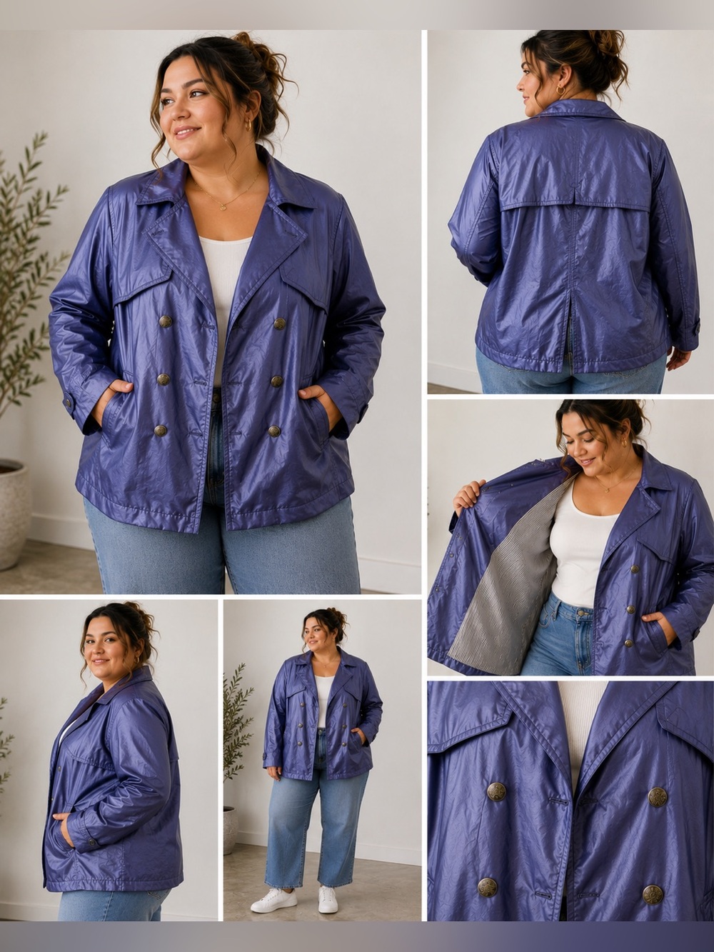 Jou Jou Shiny Double-Breasted Trench Coat Women’s Size 2X Purple Lightweight